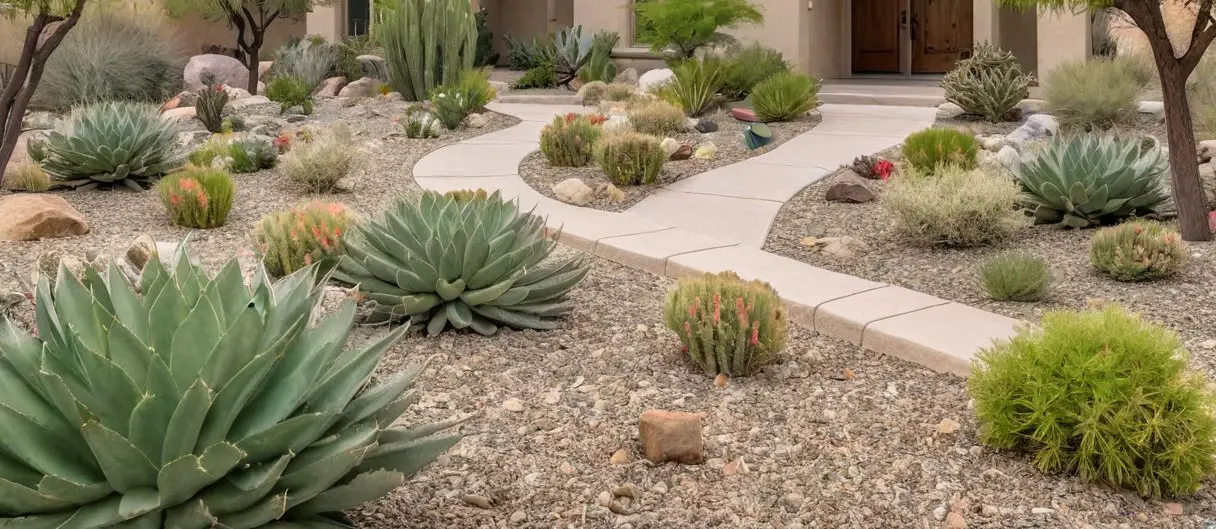 image of xeriscaped landscaping in front yard